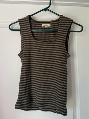 Madewell Ribbed Striped Tank Top XXS Brown Neutral Sleeveless Fitted Basic